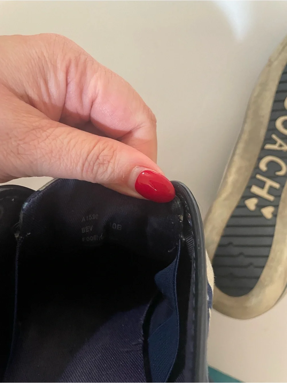 Coach Barrett Shoes Womens 10 Navy Blue Signature C Pattern Sneaker Slip On